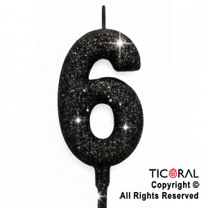 VELA NUMERAL CHICO 5.5 CM CON GIBRE NEGRO NUMERO 6 x 1